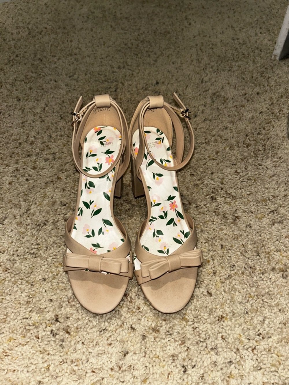 Draper James Neutral Bow Ankle-Strap Heels